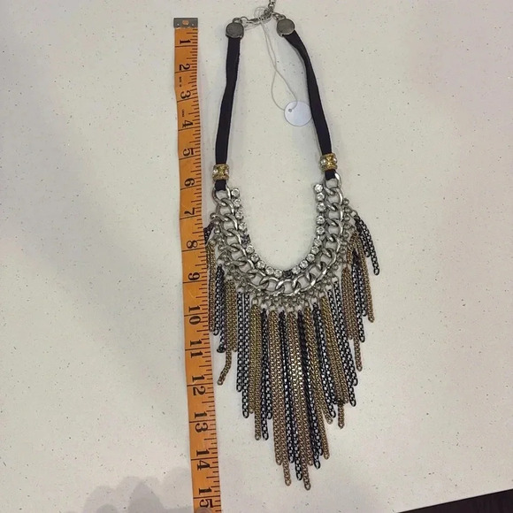 Womens Black and Gold Multi-chain Galore Fringe Statement Necklace - Picture 12 of 15